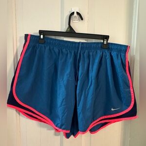 Nike Women's Athletic Shorts in Blue with Pink Trim dri-fit